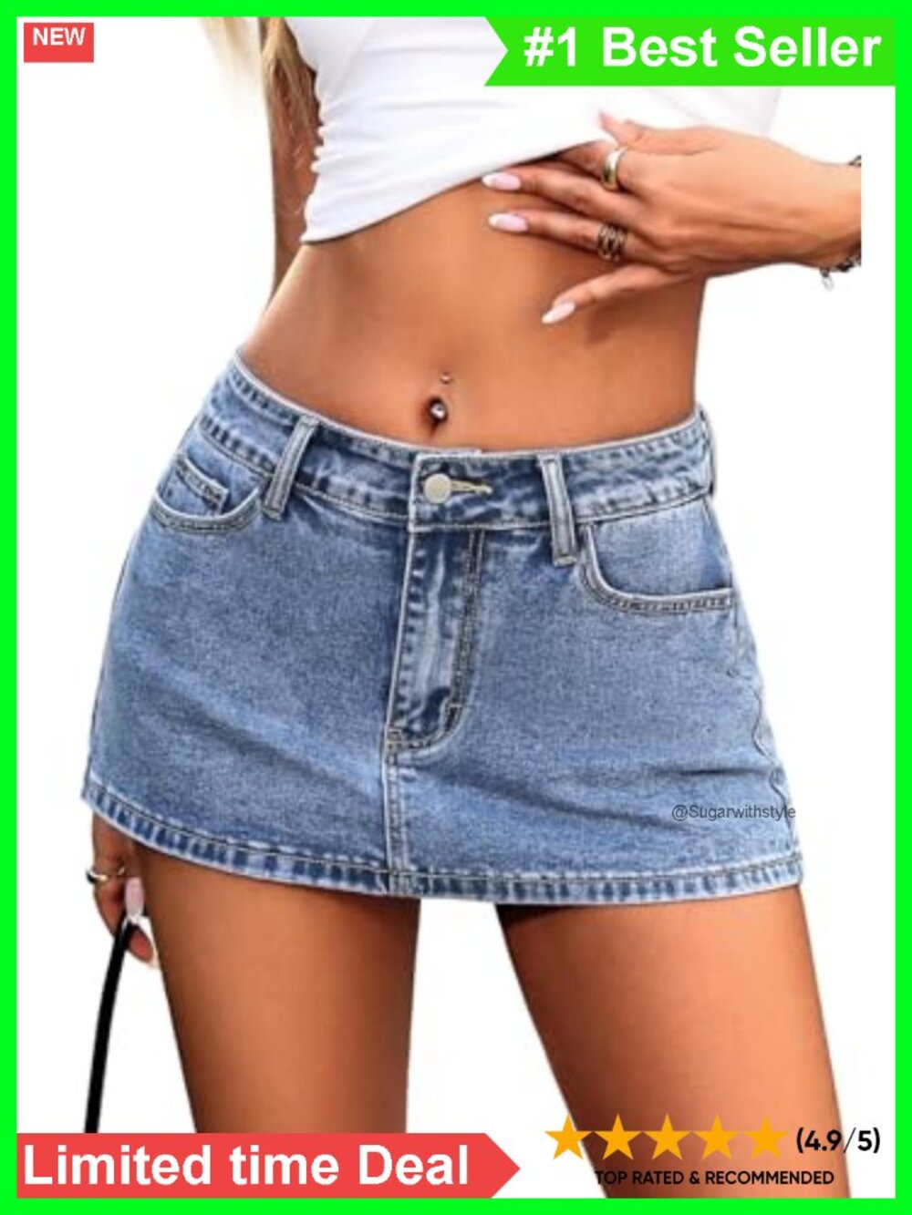 Slim Fit Low Rise Mini Denim Skort Built-In Shorts Stretch